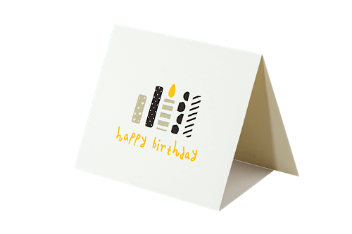 Happy birthday gift card with candles design, size 10x9 cm, includes envelope and card, made in Korea.