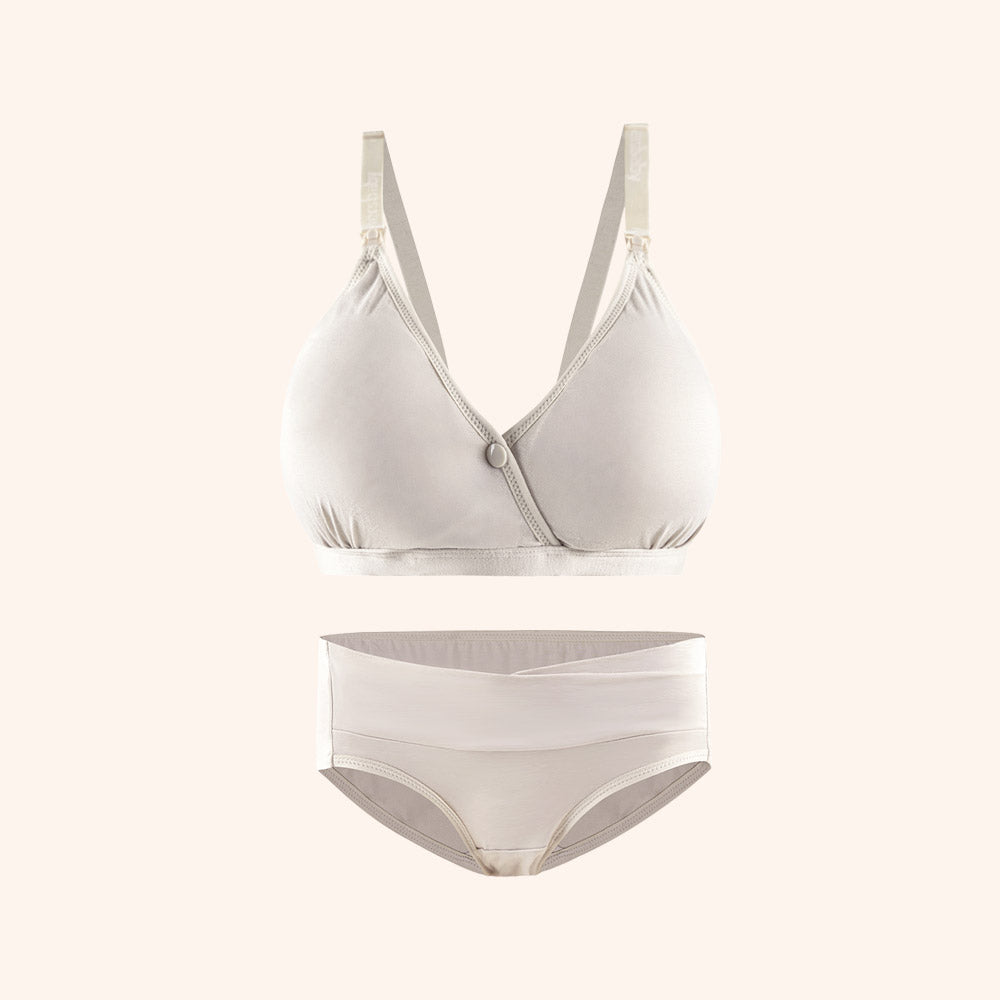 Bamboo eco-friendly comfortable bra and underwear set with soft texture and excellent breathability against a light background.