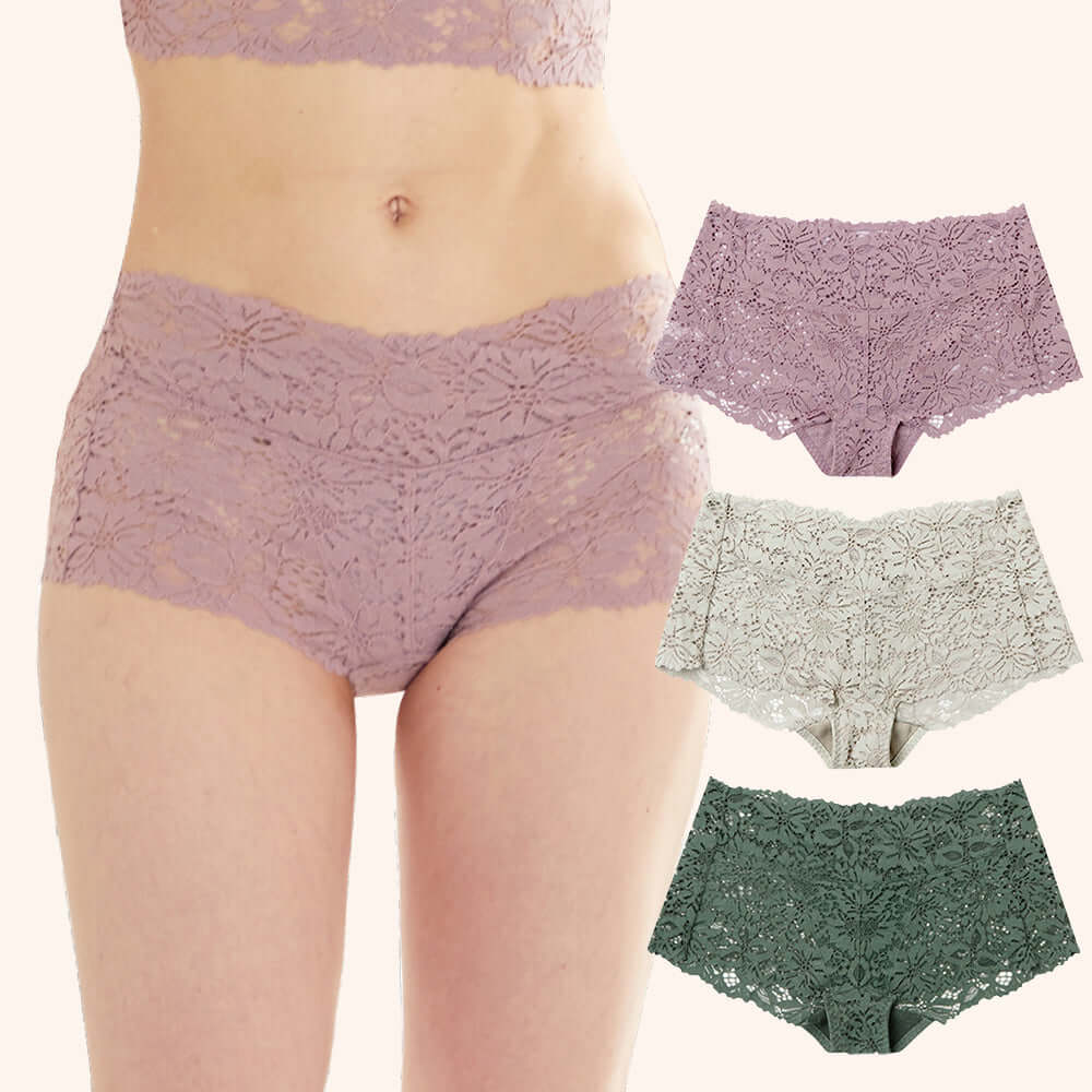 Blossom Pregnant Women Panties - V-WRAP Floral Lace Design in Purple, Beige, and Green Variants for Comfortable Support